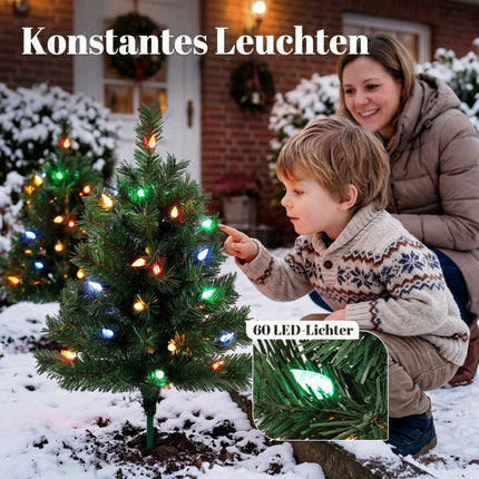 Pre-Lit Outdoor Christmas Trees 60 cm Set of 2, Multicolour LEDs, IP44