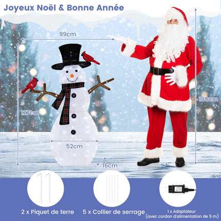 Vorbeleuchteter Schneemann-Gartenstecker, 127 cm, 70 kaltweiße LEDs
