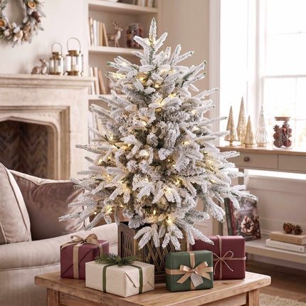 Pre-Lit Tabletop Christmas Tree 90 cm, 70 Warm White LEDs, Flocked, 488 Tips