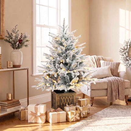 Pre-Lit Tabletop Christmas Tree 90 cm, 70 Warm White LEDs, Flocked, 488 Tips