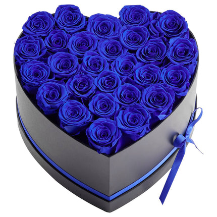 Preserved Roses, 27 Count, Heart Box, Royal Blue