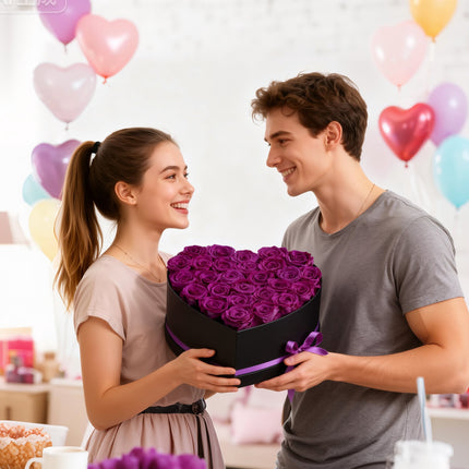 Preserved Roses, 27 Count, Purple Heart Gift Box