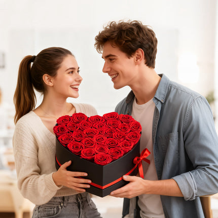 Preserved Roses, 27 Red Roses in Heart-Shaped Box