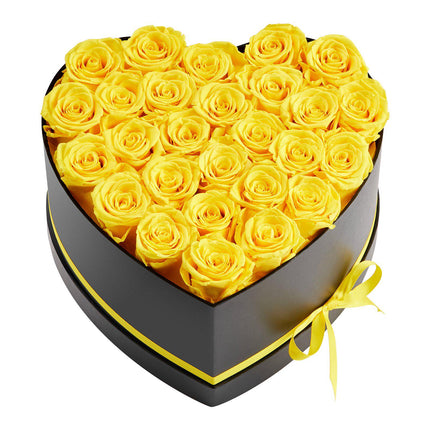 Preserved Roses, 27 Yellow in Heart-Shaped Gift Box