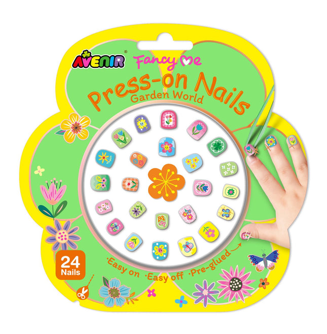 Press-On Nails, Garden Theme, Easy Application, 24 Pieces