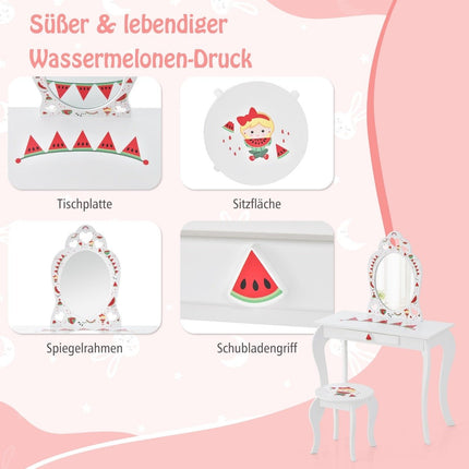 Princess Dressing Table Set 2-in-1 Children's Dressing Table with Removable Mirror White