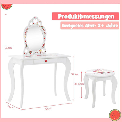 Princess Dressing Table Set 2-in-1 Children's Dressing Table with Removable Mirror White