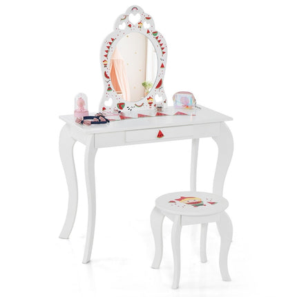 Princess Dressing Table Set 2-in-1 Children's Dressing Table with Removable Mirror White