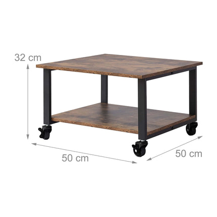 Printer Stand with Castors, Black – 2-Tier, 32x50x50 cm