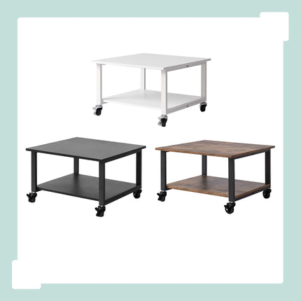 Printer Stand with Castors, Black – 2-Tier, 32x50x50 cm