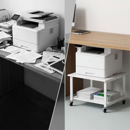 Printer Stand with Castors, Black – 2-Tier, 32x50x50 cm