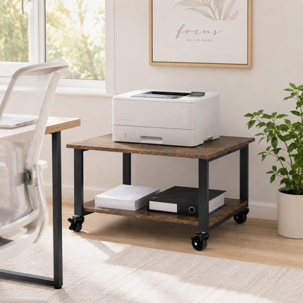 Printer Stand with Castors, Black – 2-Tier, 32x50x50 cm