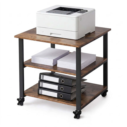 Printer Stand with Castors, Black, 3-Tier, Engineered Wood