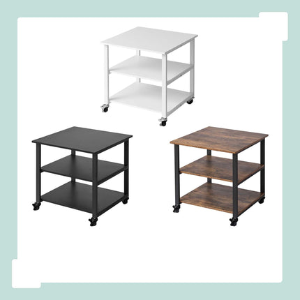 Printer Stand with Castors, Black, 3-Tier, Engineered Wood
