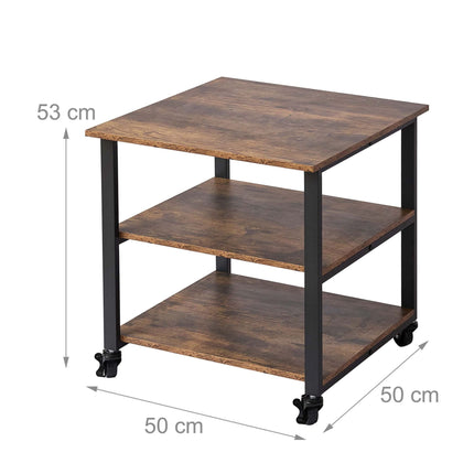 Printer Stand with Castors, Black, 3-Tier, Engineered Wood