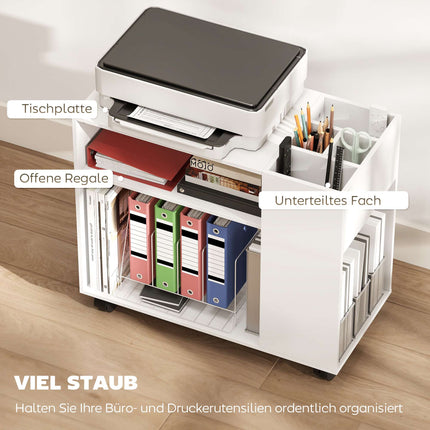 Druckerunterschrank mit Ablagen, Weiß, 70 x 34 x 60 cm