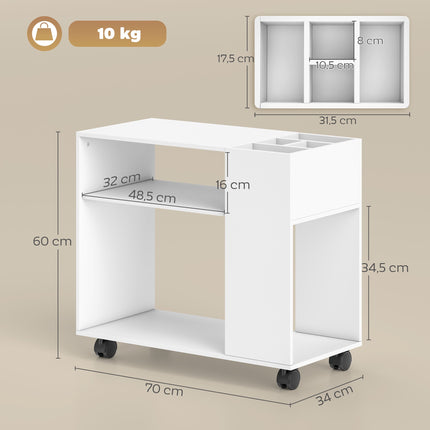 Druckerunterschrank mit Ablagen, Weiß, 70 x 34 x 60 cm