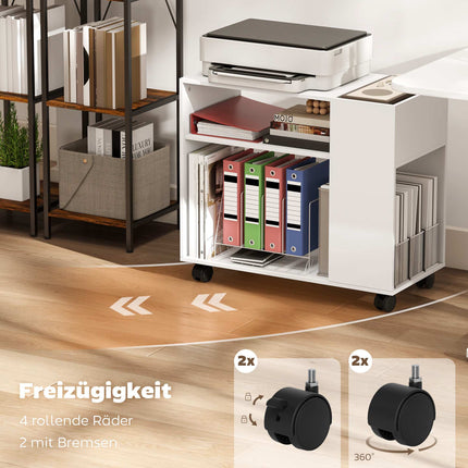 Druckerunterschrank mit Ablagen, Weiß, 70 x 34 x 60 cm