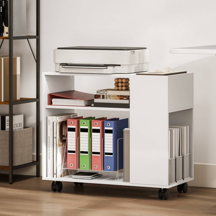 Druckerunterschrank mit Ablagen, Weiß, 70 x 34 x 60 cm