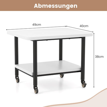 Druckertisch mit 2 Ebenen und feststellbaren Rollen, Druckerständer, Druckerwagen, weiß