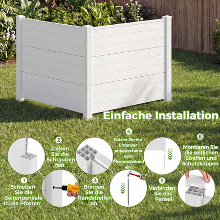 Privacy Fence with 2 Panels, Weatherproof, White