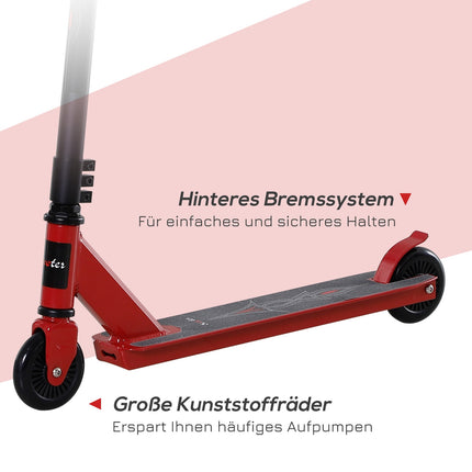 Pro Freestyle Stunt Scooter, Aluminium, 100 mm Rollen, Rot