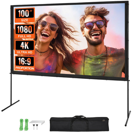 Projector Screen With Stand, 100 Inch 16:9, Carry Bag