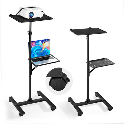 Projector Stand Cart with Wheels, 2-Shelf, Adjustable Height