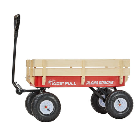 Pull-Along Wagon, 101cm, 150kg, Wooden Panels, Red