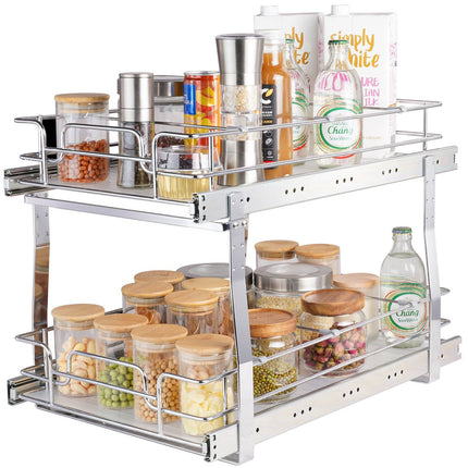 Pull-Out Cabinet Organizer, 2-Tier Steel Slide-Out Shelves