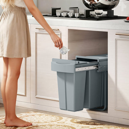 Ausziehbare Küchenabfalleimer, 2 herausnehmbare Eimer, 30L, Metall