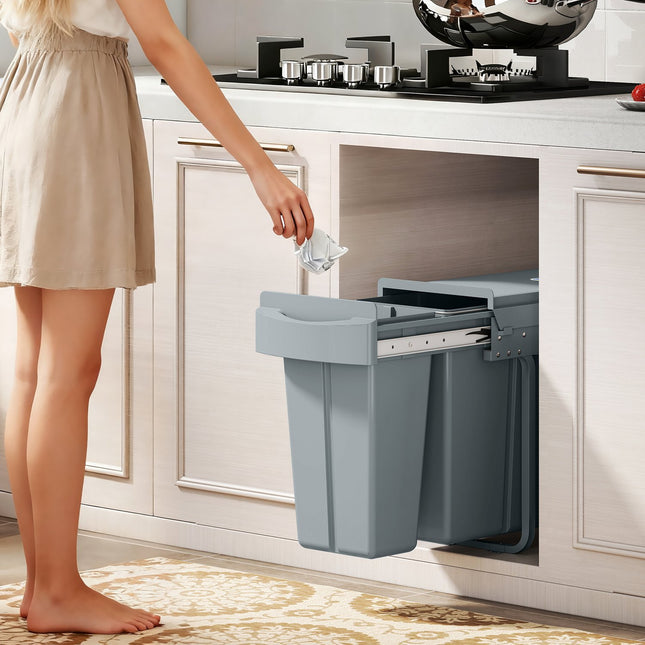 Ausziehbare Küchenabfalleimer, 2 herausnehmbare Eimer, 30L, Metall