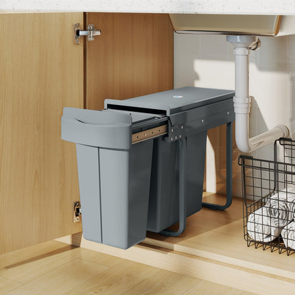 Ausziehbare Küchenabfalleimer, 2 herausnehmbare Eimer, 30L, Metall