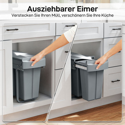Ausziehbare Küchenabfalleimer, 2 herausnehmbare Eimer, 30L, Metall