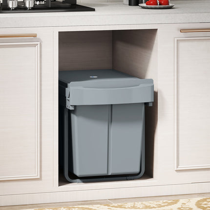 Ausziehbarer Mülleimer, 2x20L, herausnehmbare Behälter, Grau