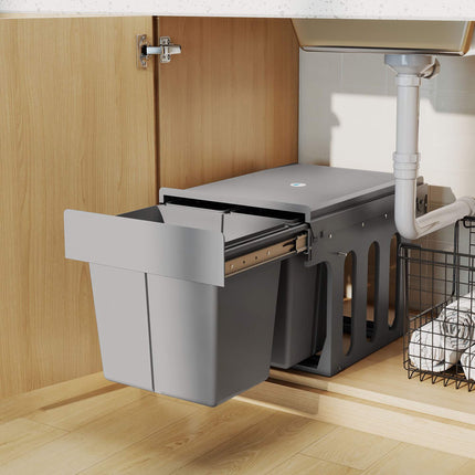 Pull-Out Trash Bin, 3 Compartments, 15L + 8L x 2, Soft-Close