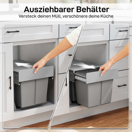 Pull-Out Trash Bin, 3 Compartments, 15L + 8L x 2, Soft-Close