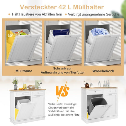 Pull-Out Trash Cabinet with Hidden 42L Bin, Pet-Safe, White