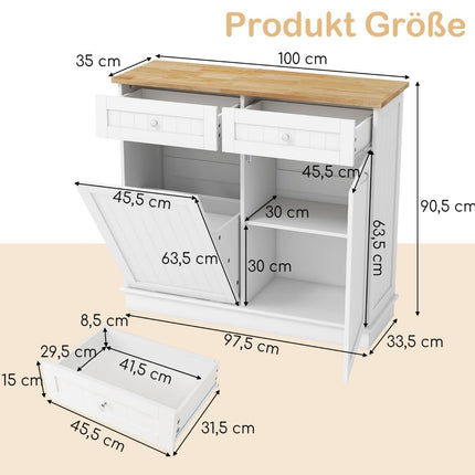 Pull-Out Trash Cabinet with Hidden 42L Bin, Pet-Safe, White