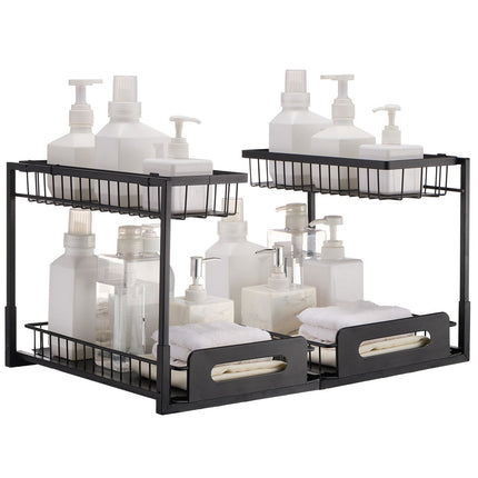 Pull Out Under Sink Organizer, 2 Tier, 2 Pack, Steel Wire Baskets
