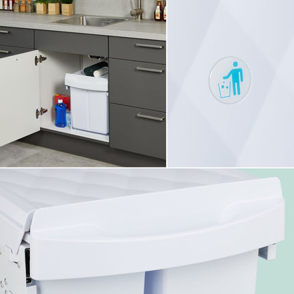 Pull-Out Waste Bin with Lid, White, Space-Saving