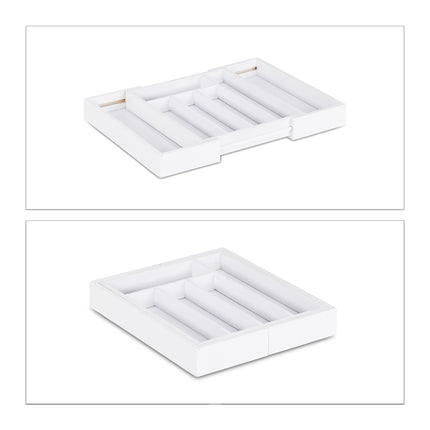 Pull-out cutlery box in white bamboo