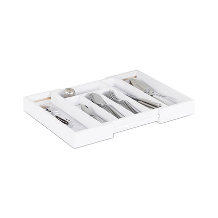 Pull-out cutlery box in white bamboo