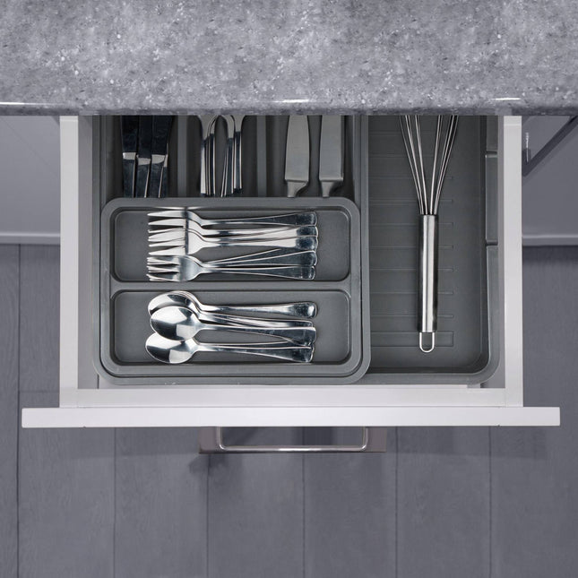 Pull-out cutlery tray in dark grey