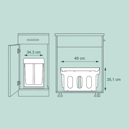 Pull-out source sorting 3 waste bins