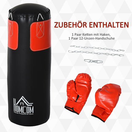 Boxsack-Set mit Handschuhen, gefüllt, 120cm, schwarz/rot