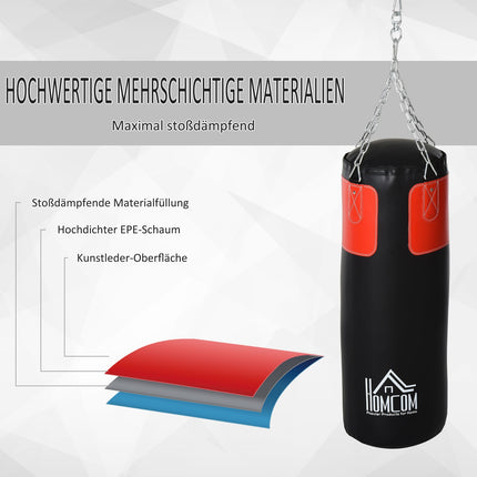 Boxsack-Set mit Handschuhen, gefüllt, 120cm, schwarz/rot