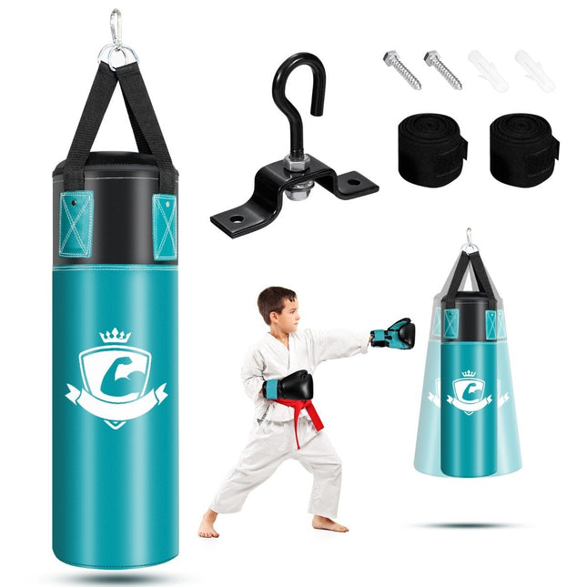 Boxsack-Set mit 8oz Boxhandschuhen Handschlaufen Tasche Punching Bag für Kinder und Erwachsene Schwarz + Grün