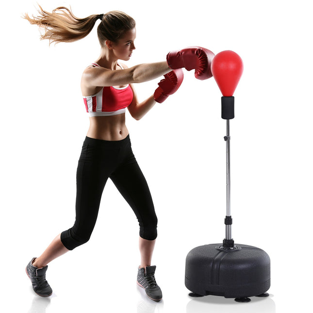 Punchingball mit Ständer, 136–154 cm höhenverstellbarer Boxsack, stehender Punchingball mit Boxhandschuhen, für Jugendliche und Erwachsene, für Ausrüstung, Stressabbau, Fitness, Rot