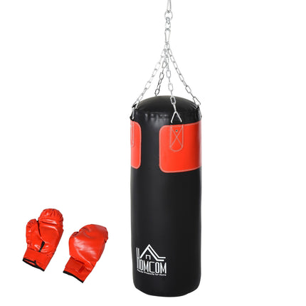 Boxsack-Set mit Handschuhen, gefüllt, 120cm, schwarz/rot